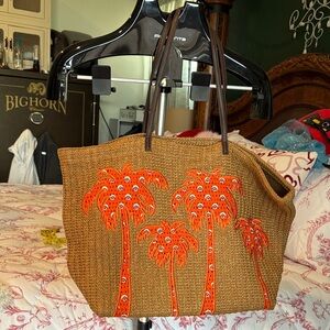 Vera Bradley Brown Tote Bag with Orange Palm Tree Design